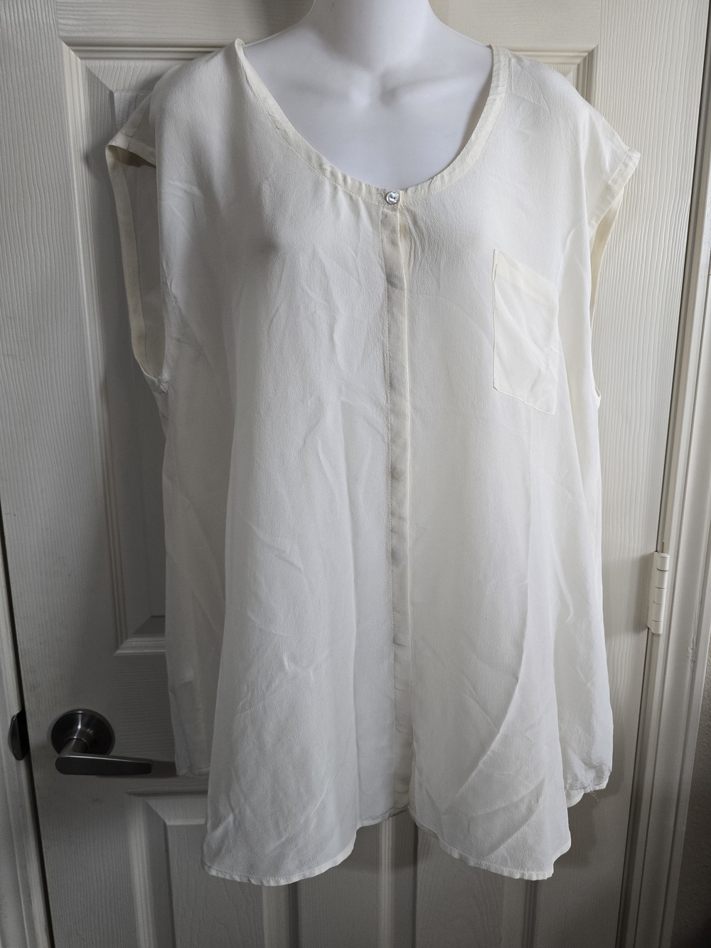 Eileen Fisher Cream Scoop Neck Cap Sleeve Blouse